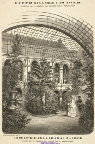 Met glas overkapte wintertuin van Krelage. E. Vermorcken maakte de gravure