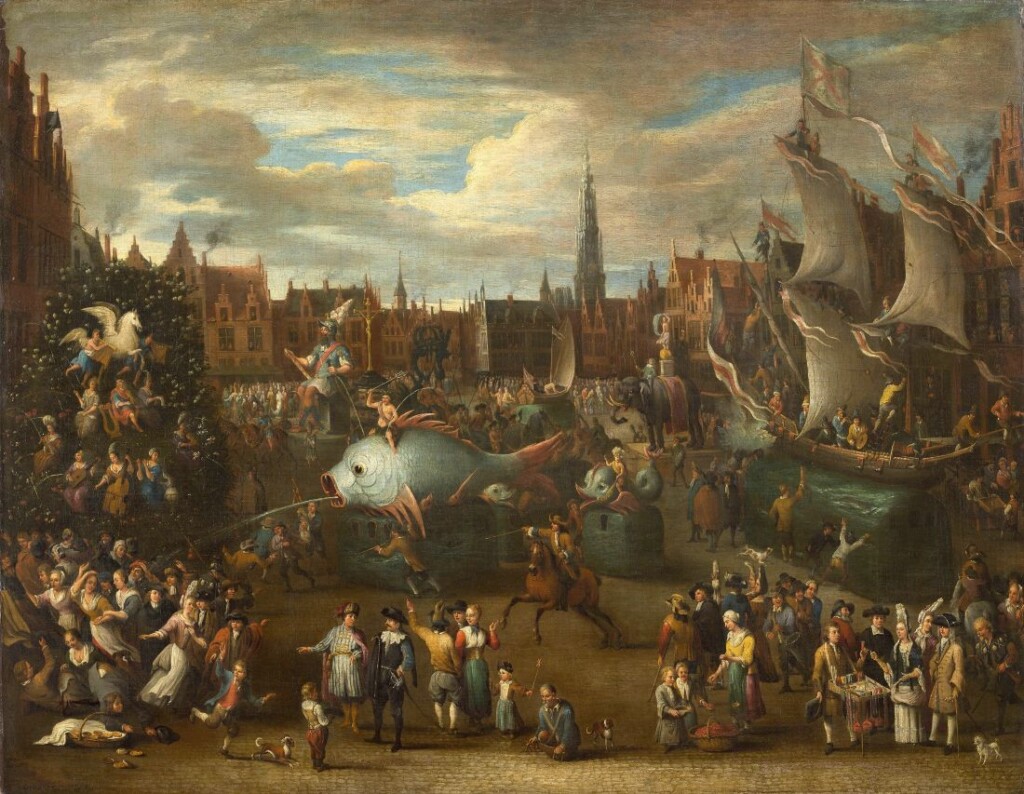 Alexander van Bredael, Ommegang de reus Druon Antigone op de Meir in Antwerpen, 1697