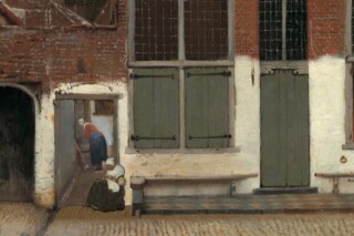 Digitale visualisering van de mogelijke eerdere compositie van Het straatje (detail)