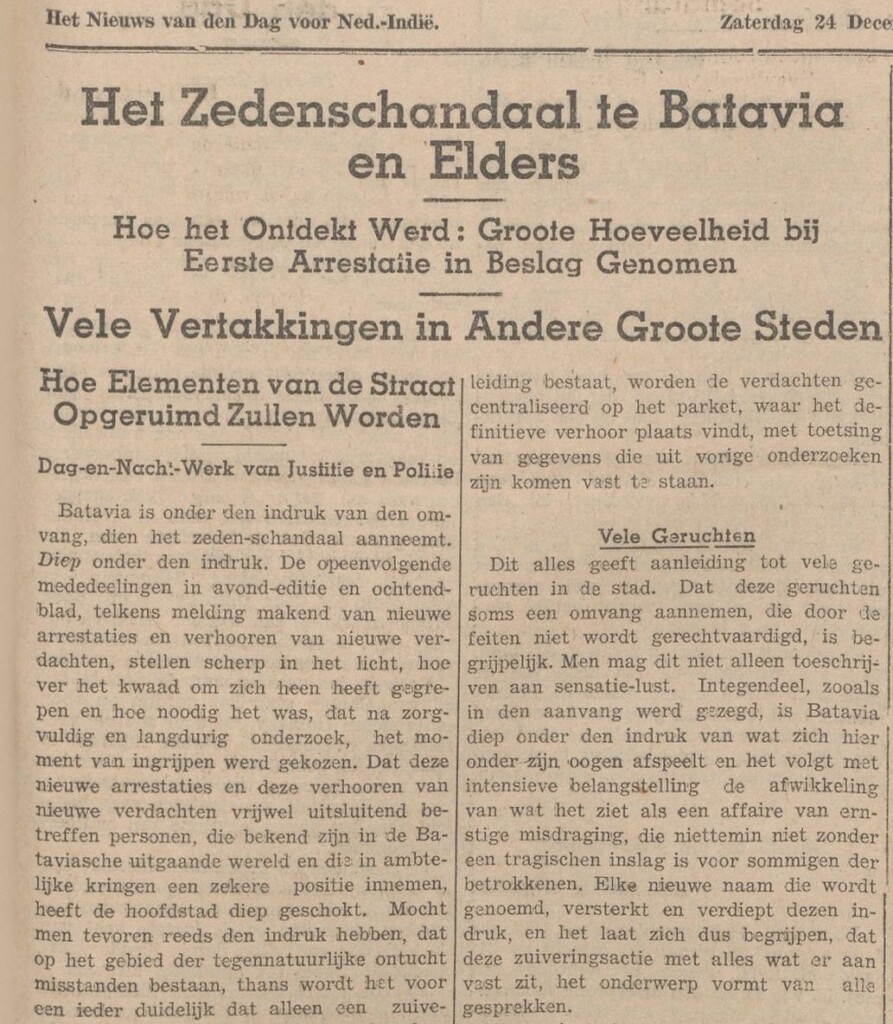 Negatief stuk over het Zedenschandaal in Het Nieuws van den Dag voor Nederlands-Indië
