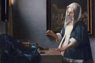 Vrouw met weegschaal (detail) - Johannes Vermeer, 1664