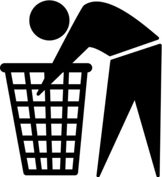 Variant op een bekend symbool, waarbij iemand vuilnis doorzoekt