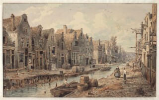 Zicht op de later gedempte Goudsbloemgracht - Schilderij van Petrus Josephus Lutgers