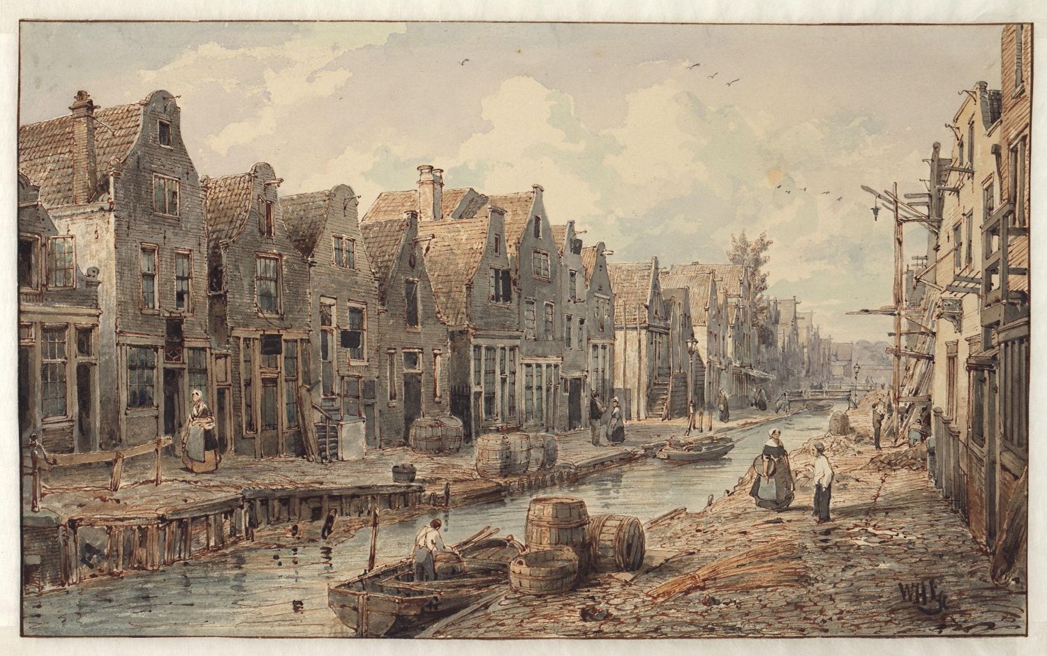 Zicht op de later gedempte Goudsbloemgracht - Schilderij van Petrus Josephus Lutgers