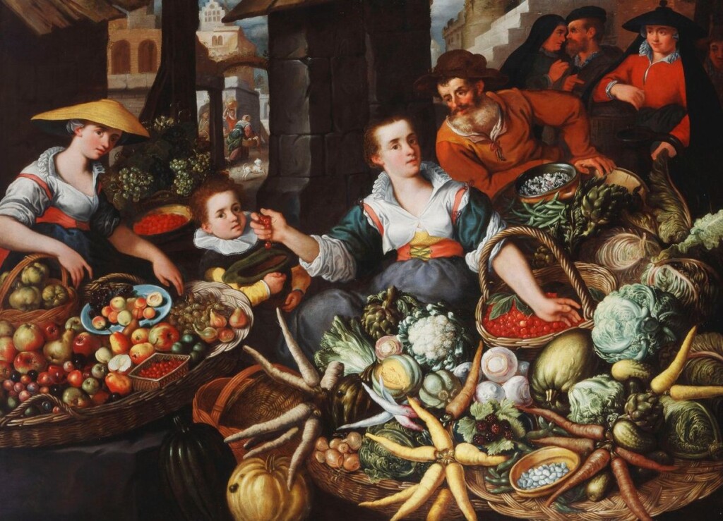 Jan Baptist Saive – Markttafereel met regenboogwortels