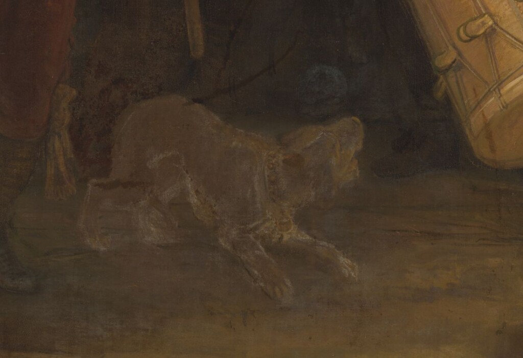 Het hondje van Rembrandt van Rijn op de Naachtwacht, 1642