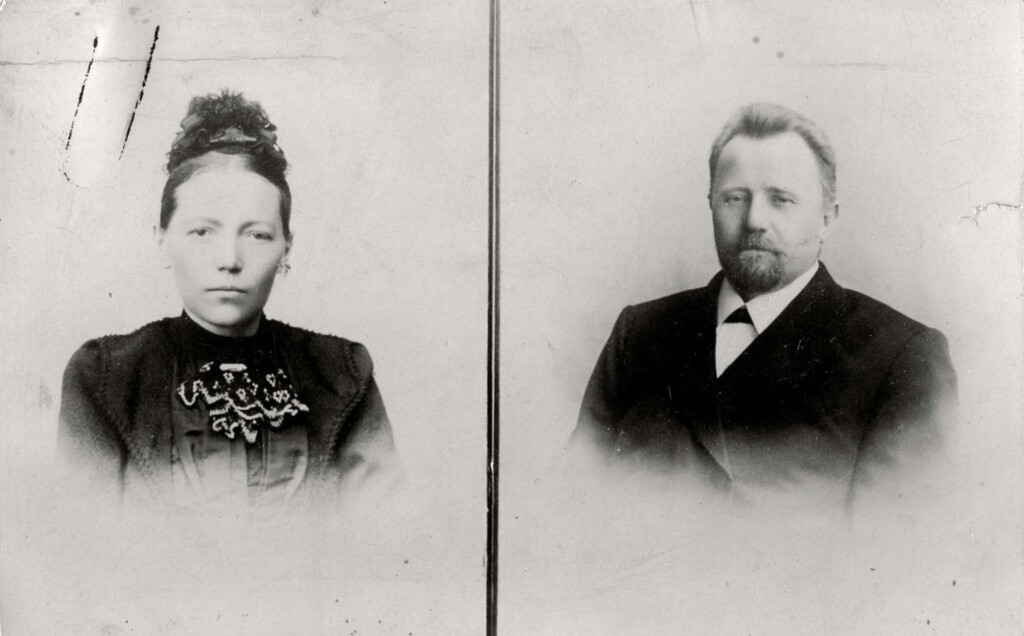 Peter Dyck en zijn vrouw op de kerstkaart uit 1909