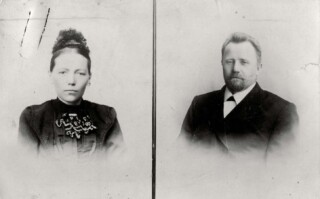 Peter Dyck en zijn vrouw op de kerstkaart uit 1909