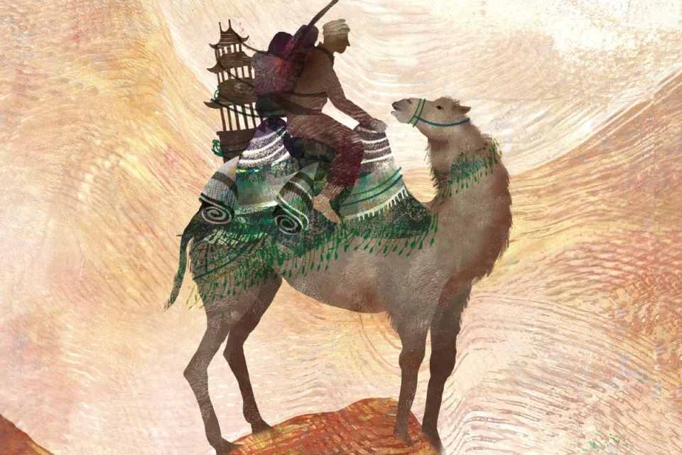 Detail van de boekcover van het door Djenné Fila geïllustreerde boek 'De wonderverteller'