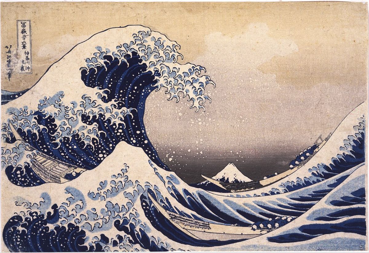 De grote golf van Kanagawa - Katsushika Hokusai (Afdruk van de prent in het Nationaal museum van Tokio)