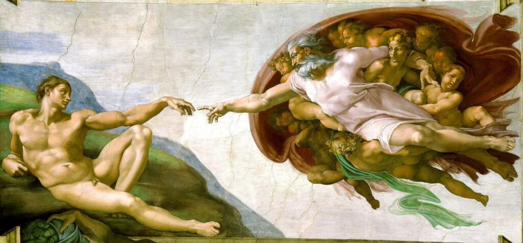 De schepping van Adam -zoals te zien op het fresco in de Sixtijnse Kapel in Rome