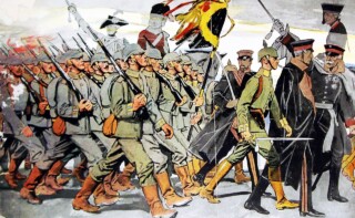 Duitse soldaten op weg naar het front