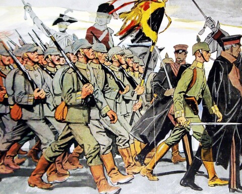 Duitse soldaten op weg naar het front