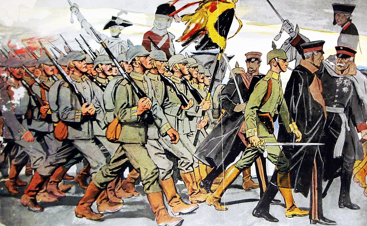 Duitse soldaten op weg naar het front