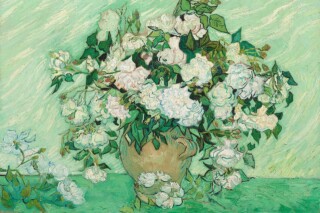 Vaas met roze rozen, olieverf – Vincent van Gogh, 1890