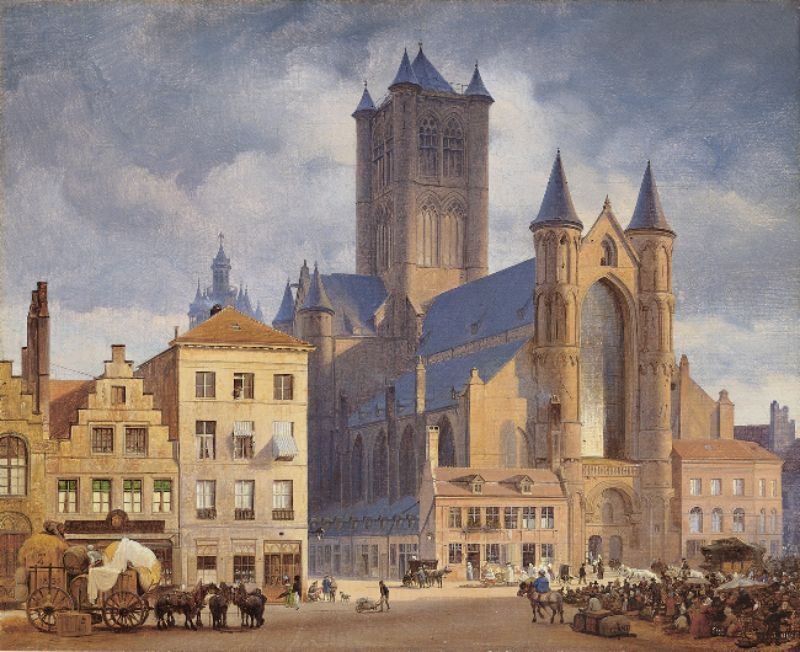 Gentse Korenmarkt, door Eduard Gaertner (1801–1877)