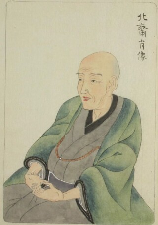 Portret van Hokusai, gemaakt door zijn leerling Keisai Eisen, voor 1848