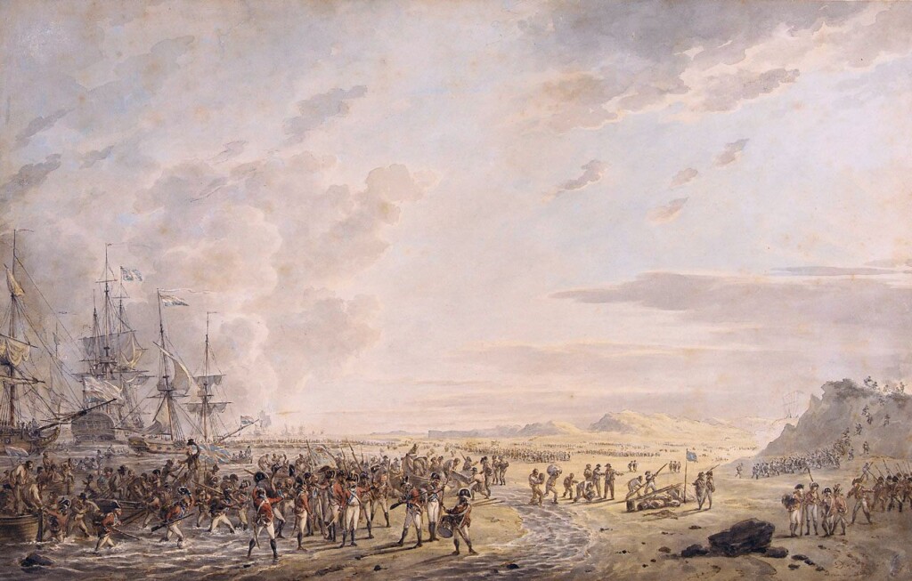 De landing van Britse troepen bij Callantsoog, schilderij uit 1799 door Dirk Langendijk
