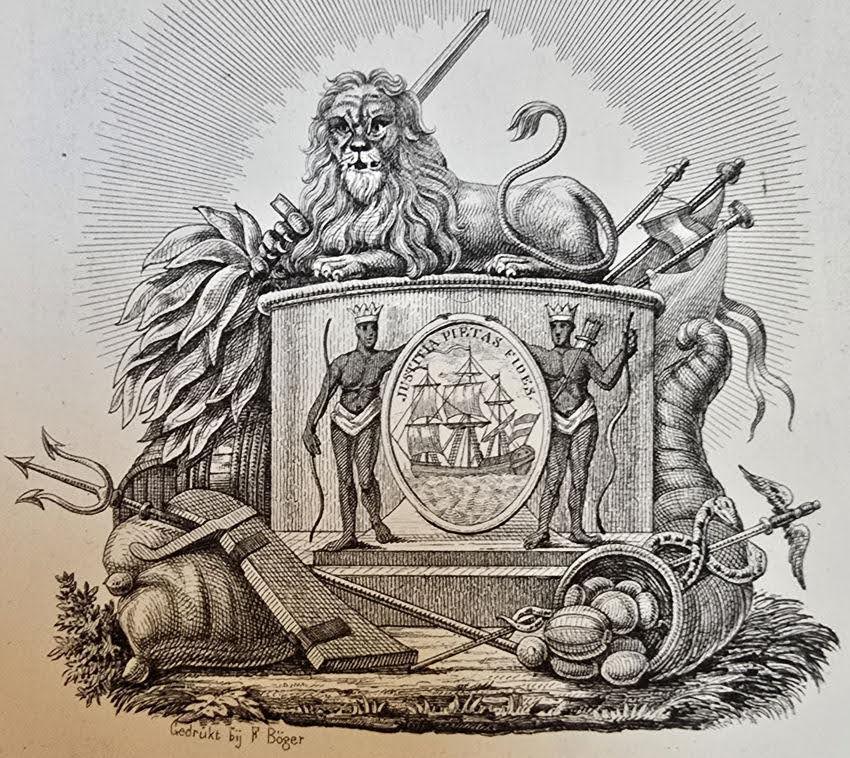 Het wapen van Suriname in de negentiende eeuw.