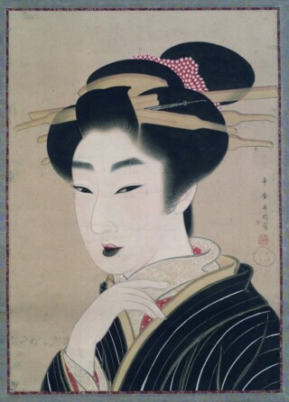 Ukiyo-e-rol met een geisha uit Gion, circa 1800-1833.
