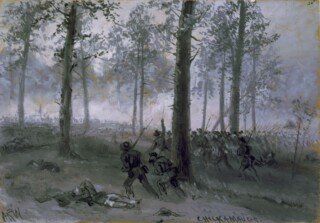 Troepen van de Confederatie rukken op bij Chickamauga.