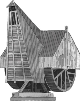 Voorbeeld van een houten tredmolen
