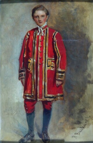 Portret van een jongenskoorlid van de Chapel Royal door Richard Buckner, ca. 1873