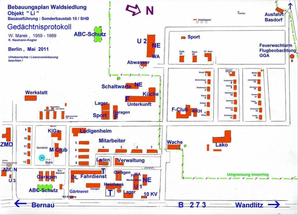 Bebouwingsplan van de Waldsiedlung in Wandlitz, 1959-1989