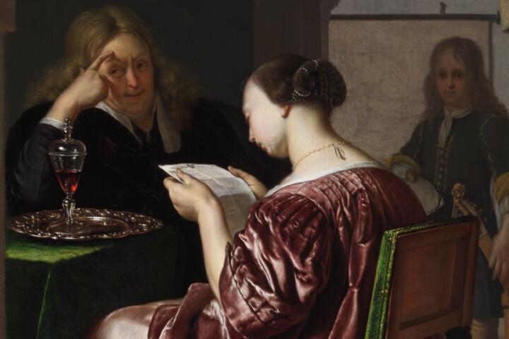 Detail van het schilderij van Frans van Mieris