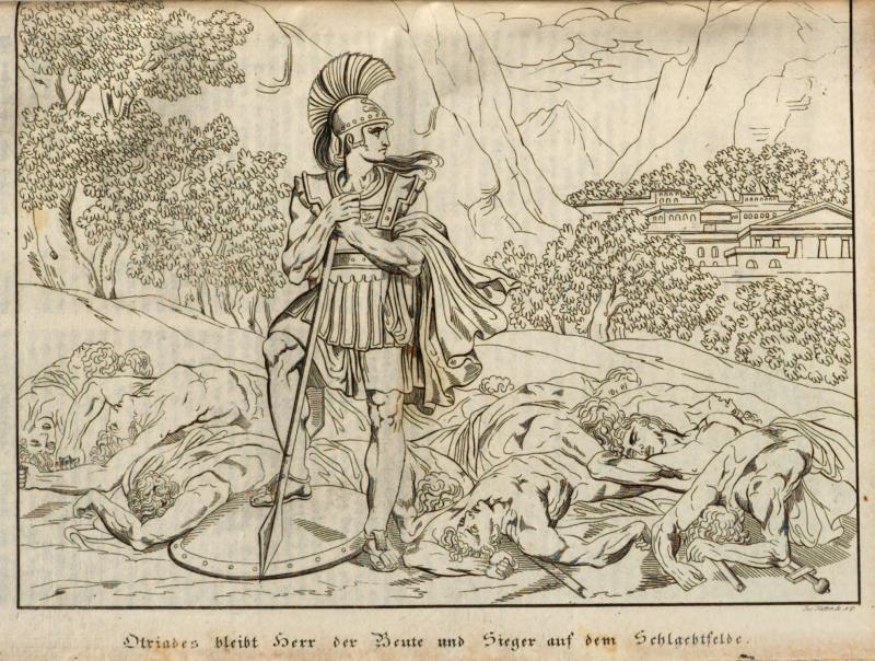 Othryadas die als laatste is achtergebleven op het slagveld in historische lectuur uit 1832