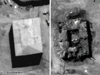 Voor- en na-satellietbeeld van de Noord-Koreaanse kernreactor bij Deir ez-Zor in Syrië, vernietigd door Israël in 2007.