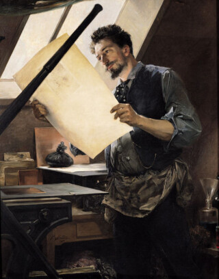 Félicien Rops in zijn atelier - Schilderij van Paul Mathey, circa 1888