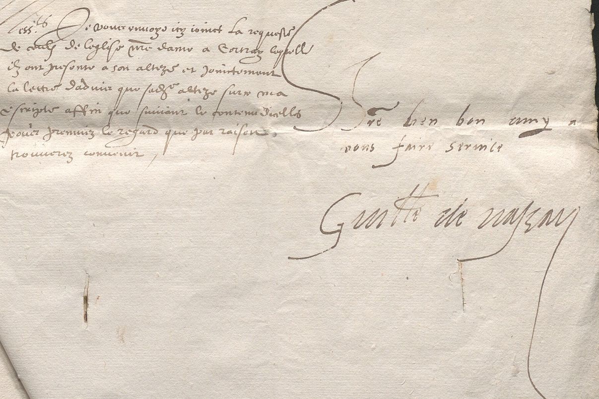 Ondertekening van de gevonden brief: Guillaume de Nassau