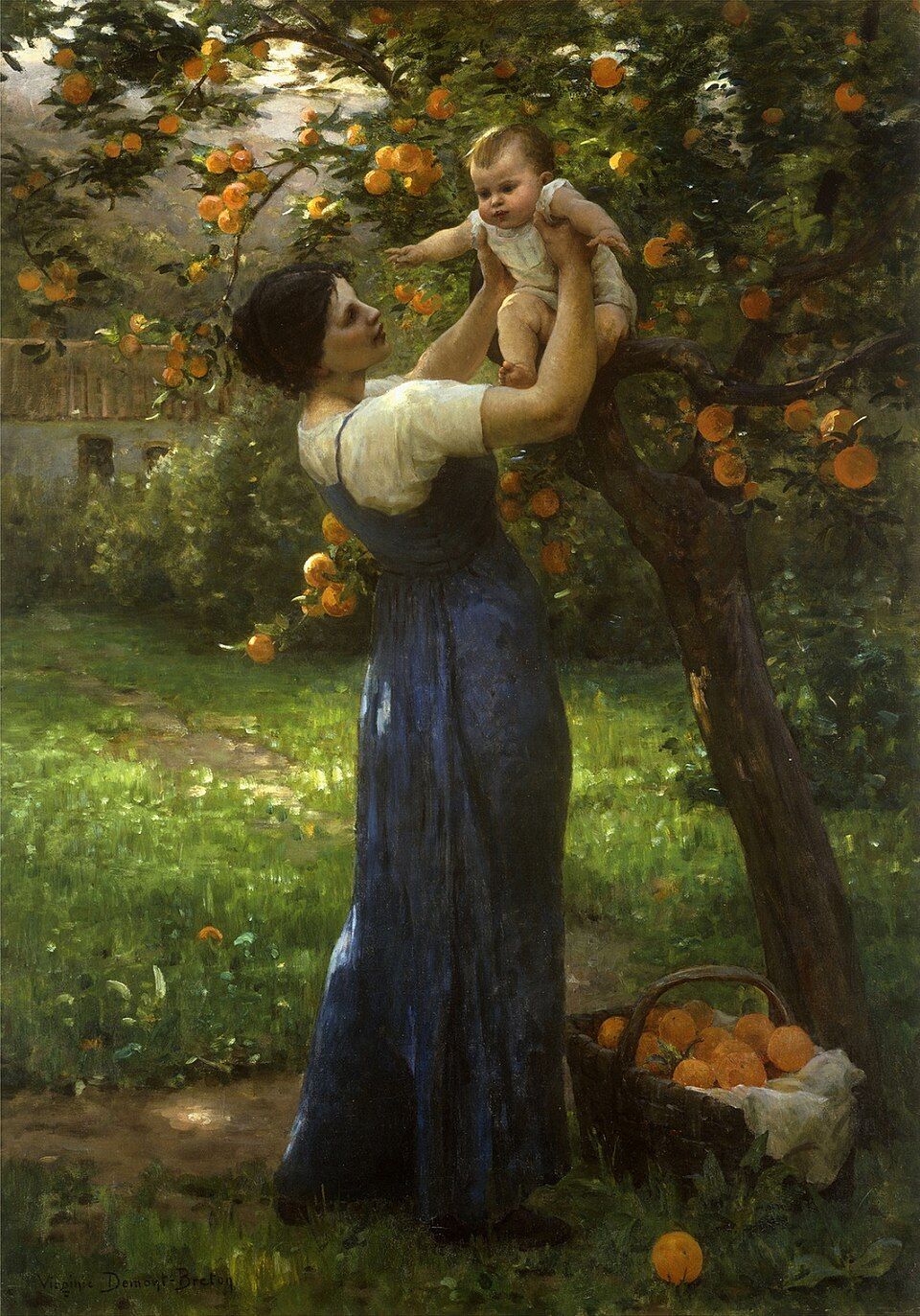Moeder en kind in een sinaasappelboomgaard - Virginie Demont-Breton
