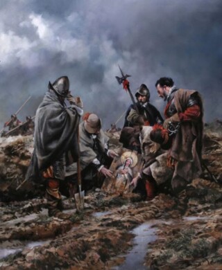 Vondst van het icoon op het schilderij van Augusto Ferrer-Dalmao