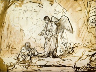 Tobias schrikt van de vis - Rembrandt van Rijn, ca. 1654