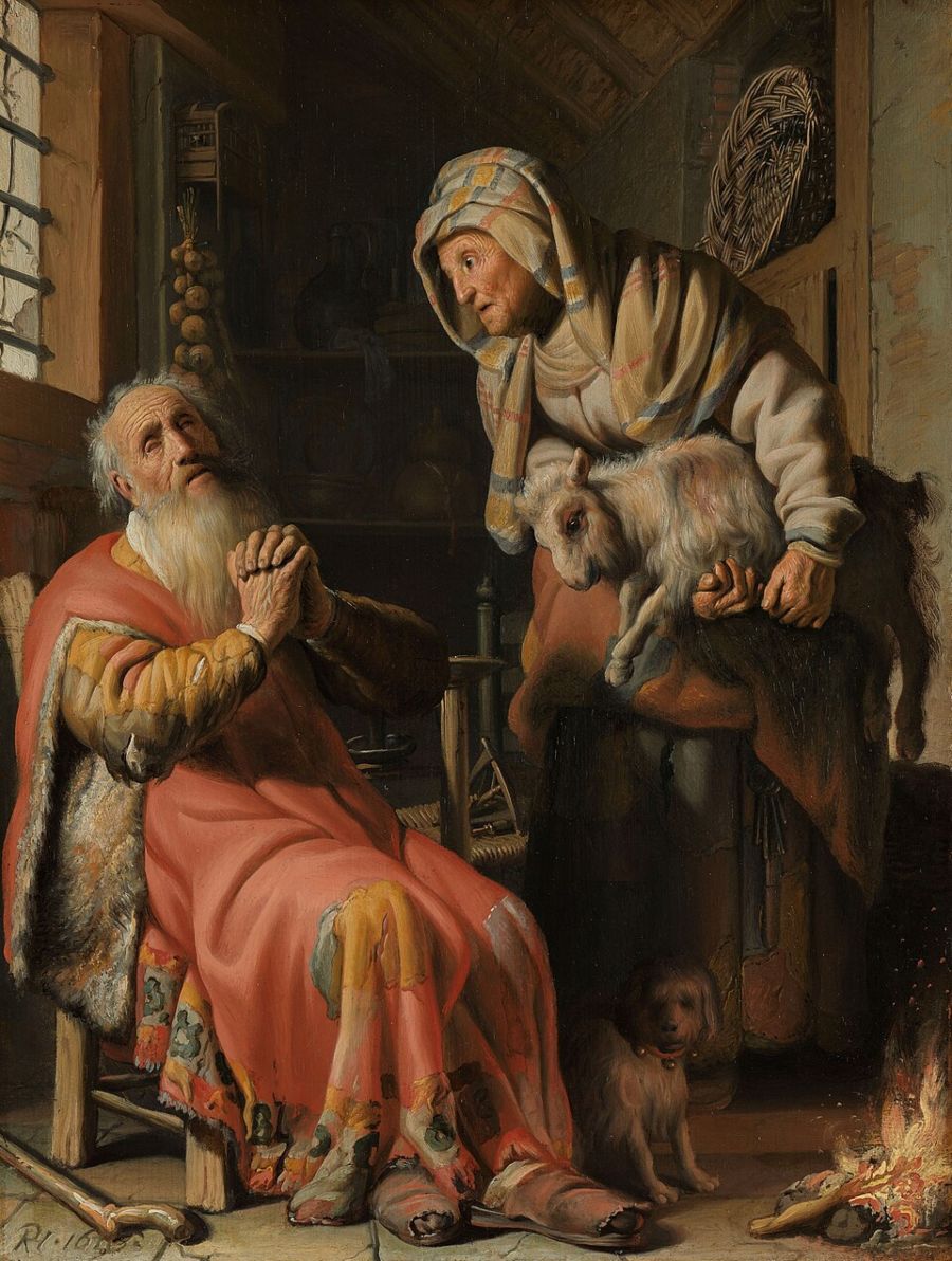 Tobit en Anna met het bokje - Rembrandt van Rijn, 1626