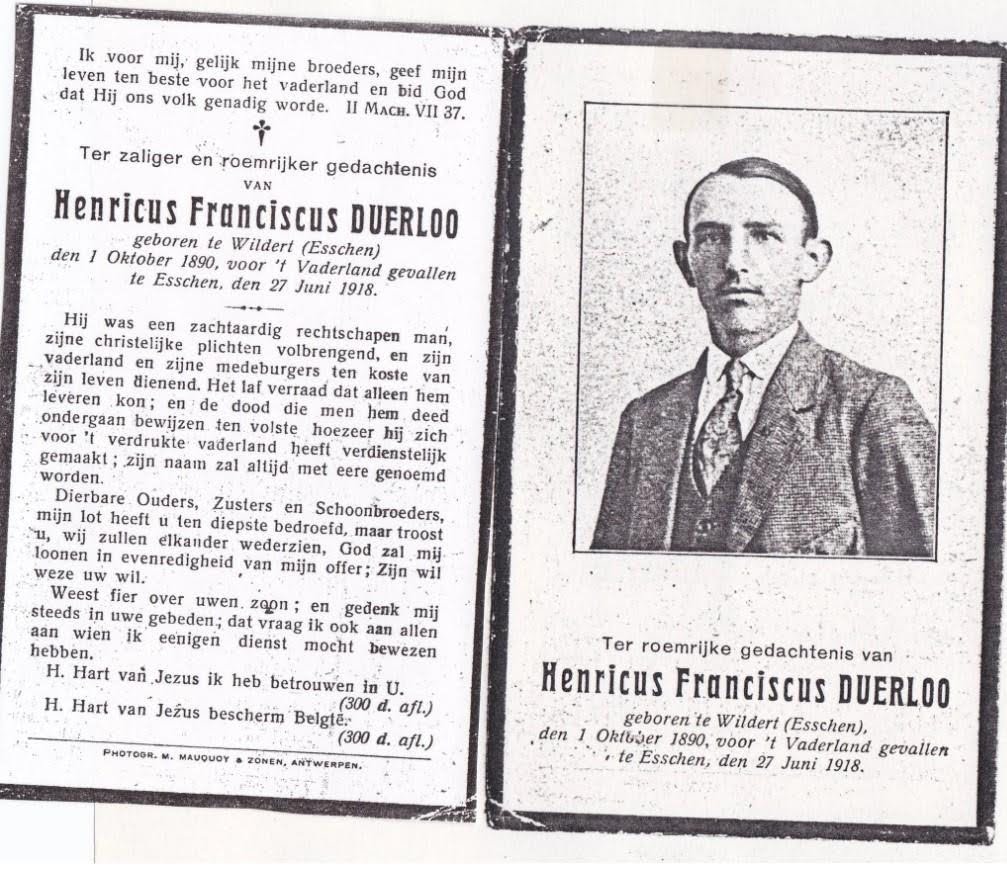 Doodsprentje van Henri ‘het Kieken’ Duerloo.