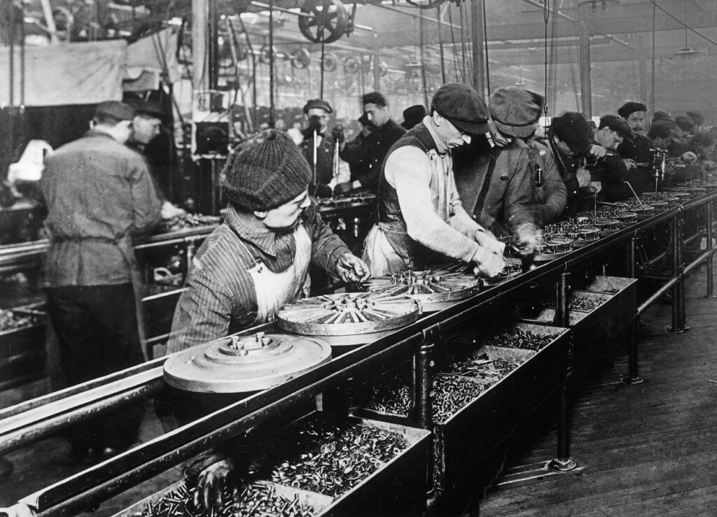 Lopende band in een Ford-fabriek, 1913