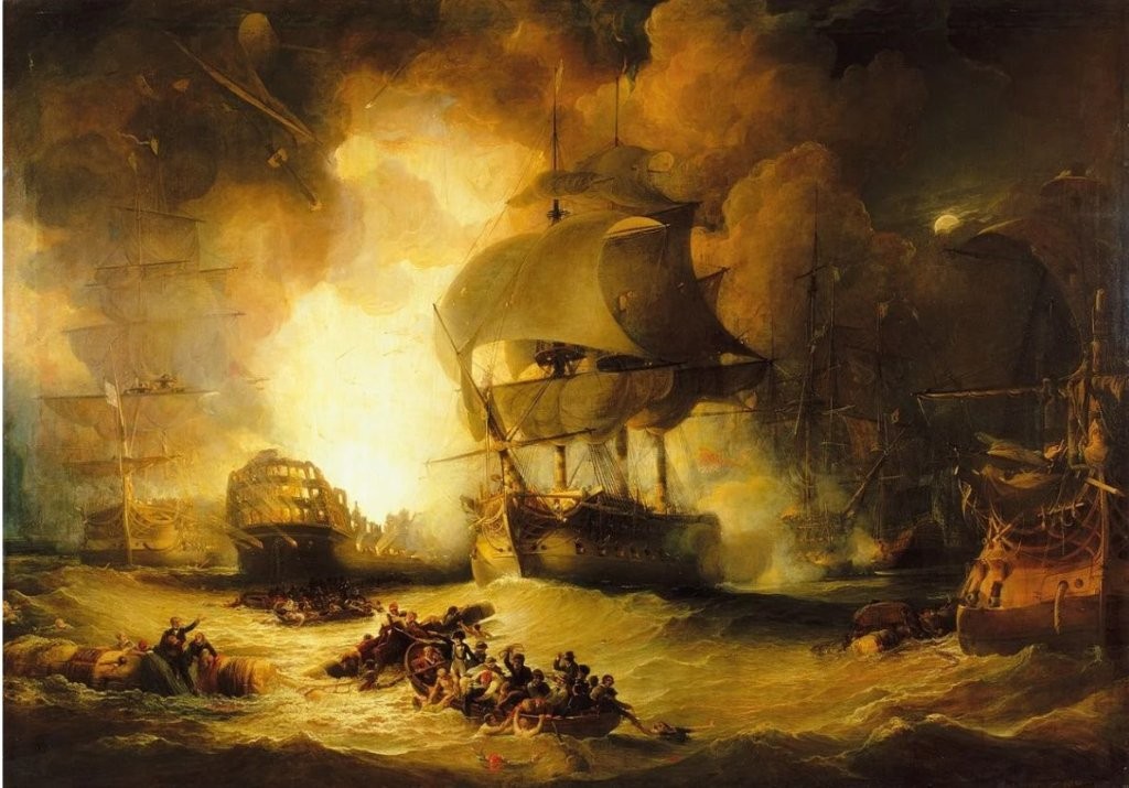 De vernietiging van de ‘Orient’ tijdens de Slag bij de Nijl, 1798