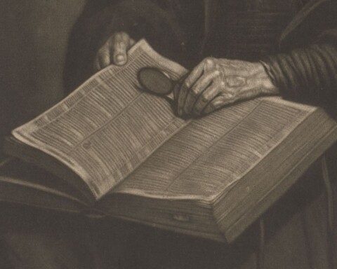 Geopende bijbel - Detail van een prent van Pieter Louw, mogelijk naar Rembrandt van Rijn
