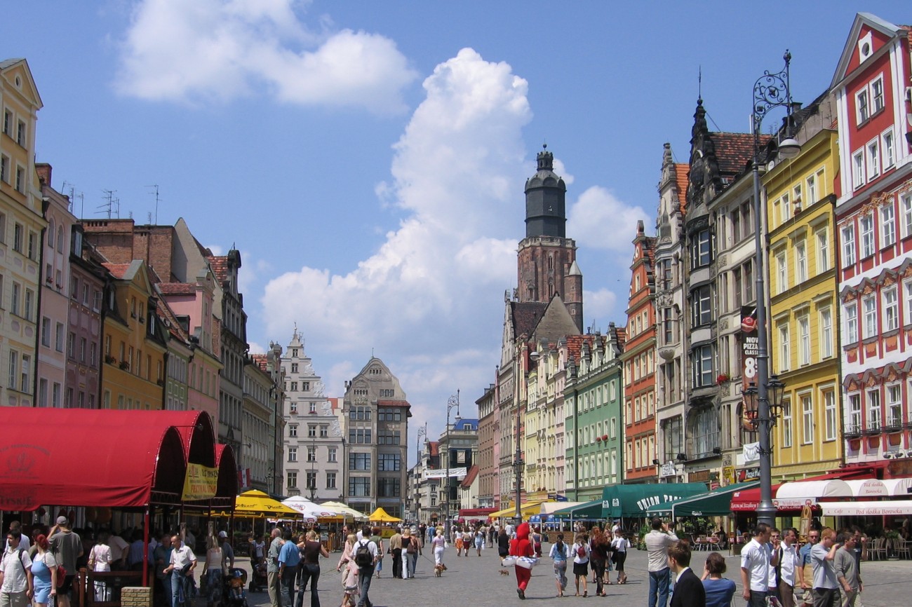 De markt van Breslau, een stad die na afloop van de Tweede Wereldoorlog in Polen kwam te liggen en Wrocław ging heten.