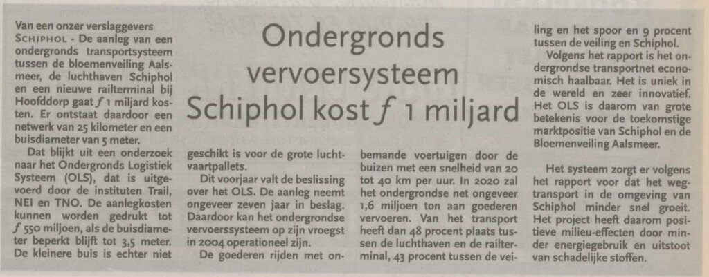Bericht over de kosten van het ondergrondse vervoerssysteem
