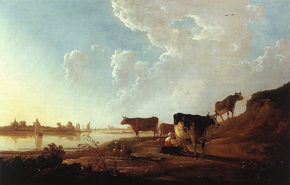 Aelbert Cuyp, Rivierlandschap met melkende vrouw, ca. 1646