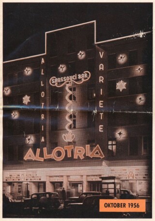 Omslag van het programmaboekje ter gelegenheid van het twintigjarig bestaan van variététheater Allotria, het voormalige Alkazar, aan de Reeperbahn.