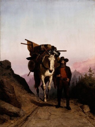 Californische mijnwerker met lastpaard, schilderij van Henry Raschen uit 1887.Californische mijnwerker met lastpaard, schilderij van Henry Raschen uit 1887.