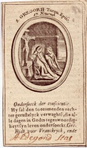 Nederlandstalige devotieprent van Gregorius van Tours.