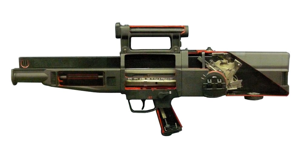 Doorsnedemodel van de G11, met zicht op het interne mechanisme.