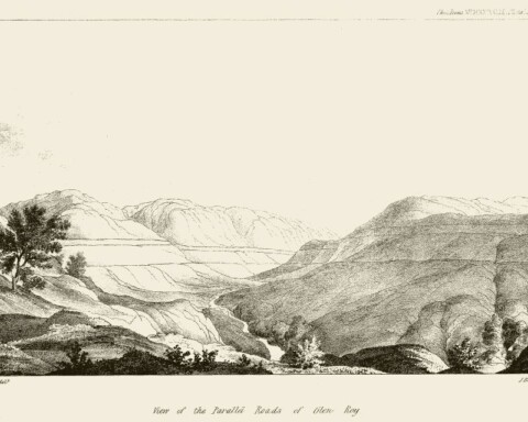 Negentiende-eeuwse afbeelding van de Parallel Roads of Glen Roy