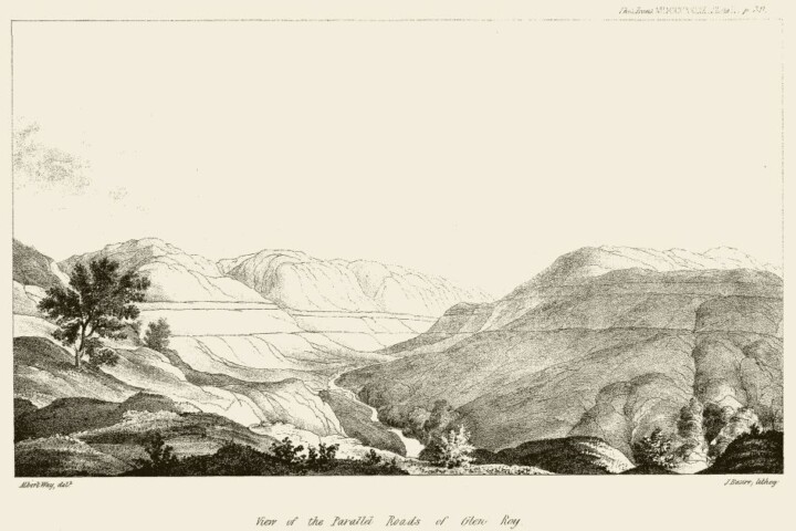 Negentiende-eeuwse afbeelding van de Parallel Roads of Glen Roy